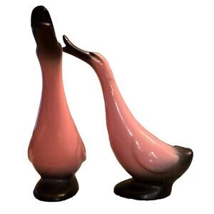Vtg 50s 60s Stanford Sebring USA Made Peking Duck Pair Pink Black MCM Ceramic
